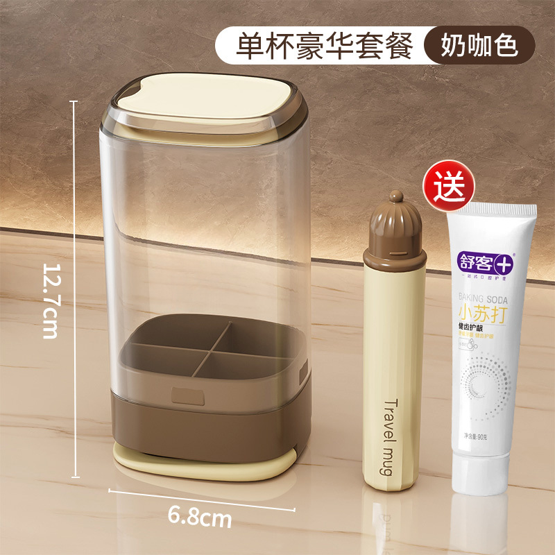 3 - en - 1 mini pequeño portátil dos tazas de cepillo de dientes taza de lavado traje de viaje compacto con cepillo de dientes conjunto de pasta de dientes