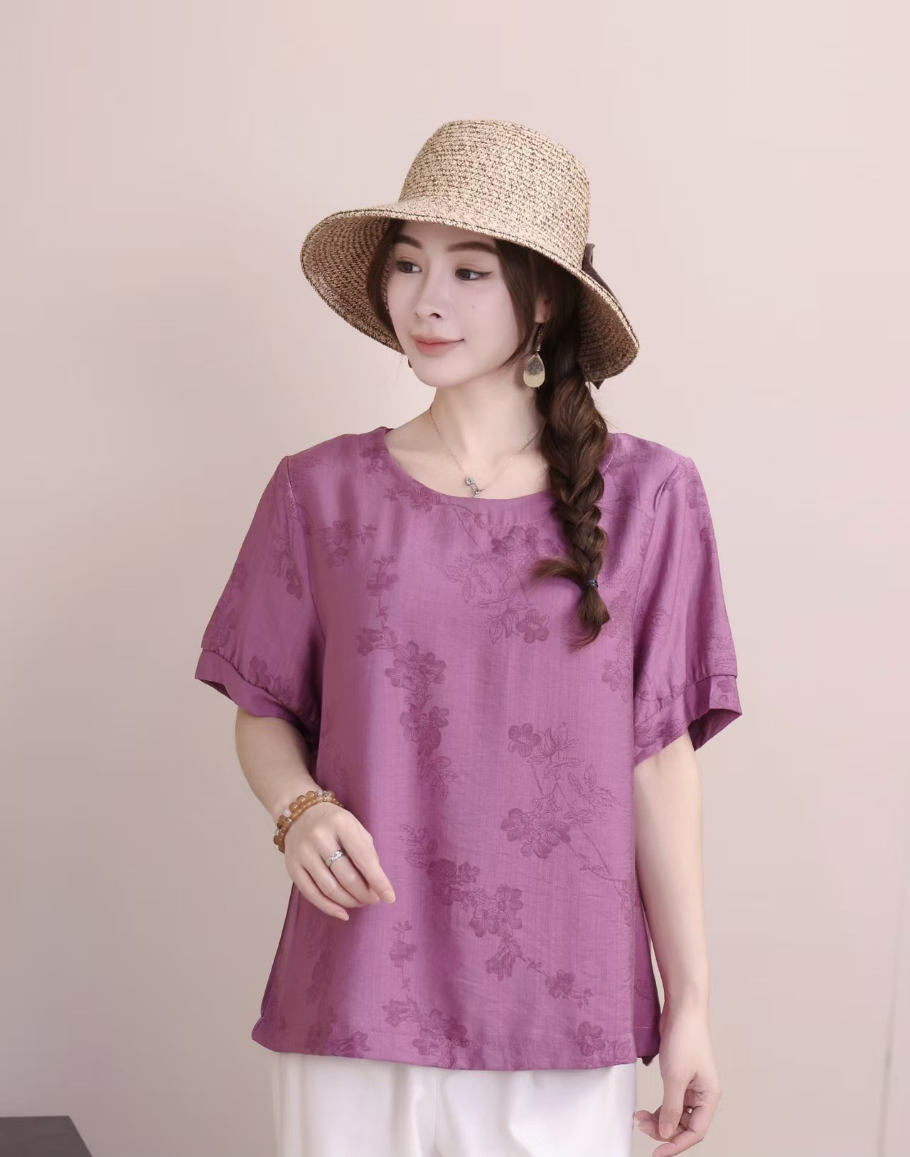 Cross-border nueva camiseta de mujer china impresa camiseta de mujer de manga corta camiseta base de verano overhead cuello redondo artístico ocio image 11
