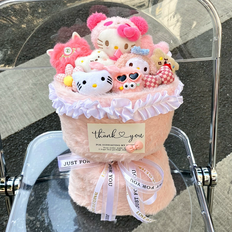 Плюшевый букет Hello Kitty, 30×22×35 см, с LED‑подсветкой, подарочным пакетом и открыткой