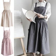 花艺围裙时尚日系复古美容店工作服外贸棉麻洋气可爱厨房家用罩衣