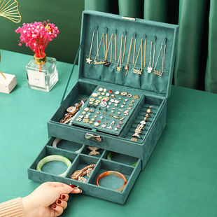 Flannel Double Layer with Lock Jewelry Box Earrings Earrings Jewelry Box Earrings Jewelry Box Hand Jewelry