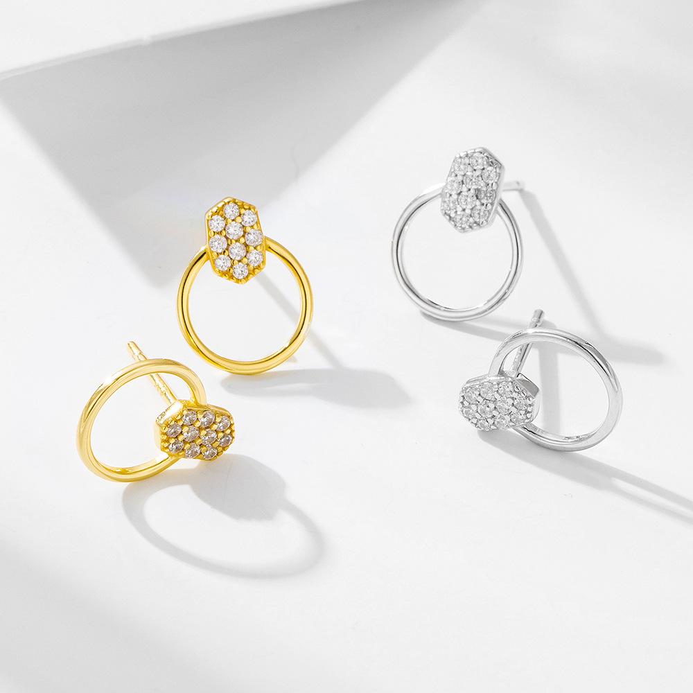 Pendientes de diamantes con círculos geométricos simples para mujer s925 plata de ley moda europea y americana, pendientes de lujo ligero, sentido de alta gama