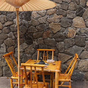 Fx Pure Handmade Bamboo Table Tea Table Carbonized Dining Table Courtyard Outdoor Picnic Hot Pot Table Retro Stool Bamboo Chair