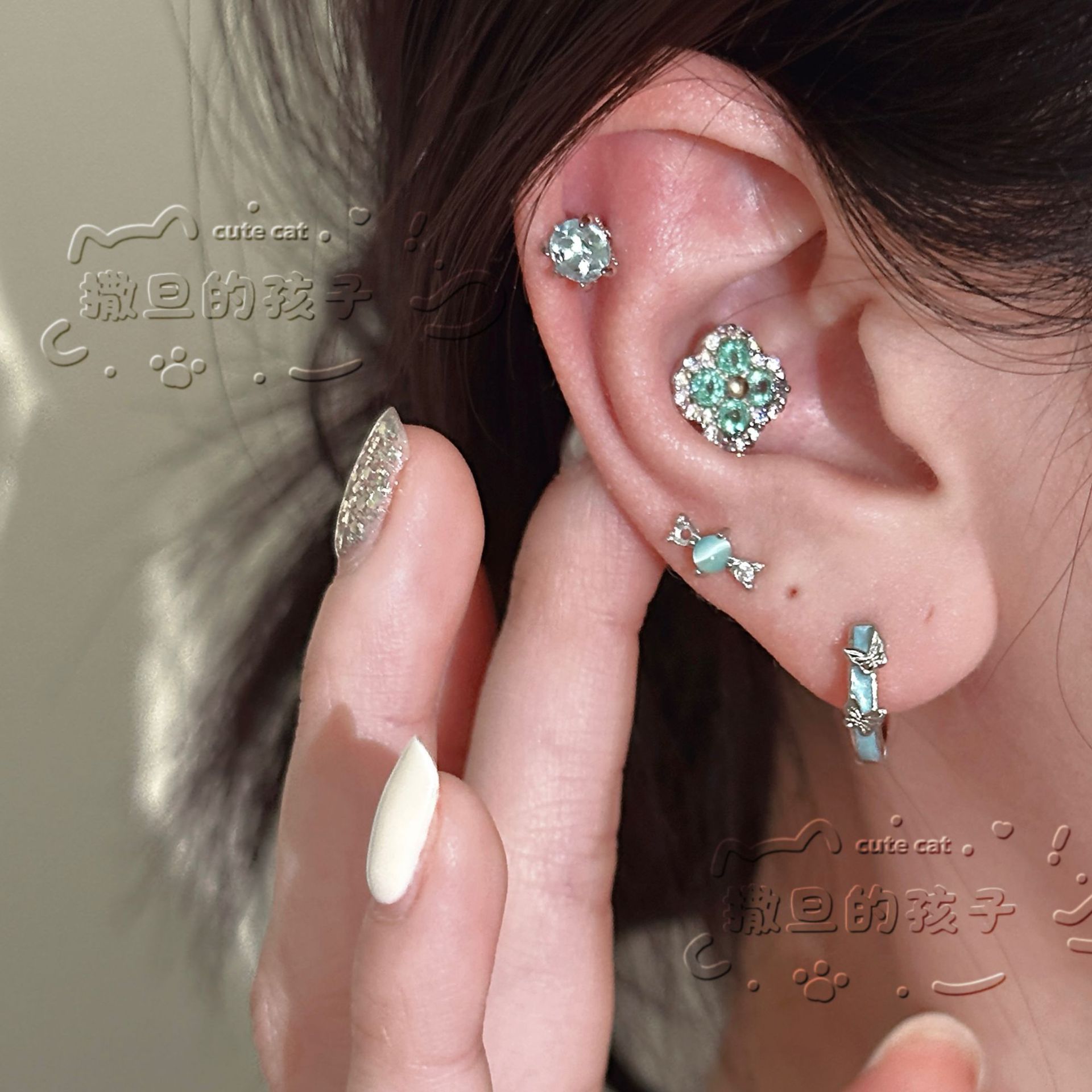 Labret stud lip piercing jewelry styling detail