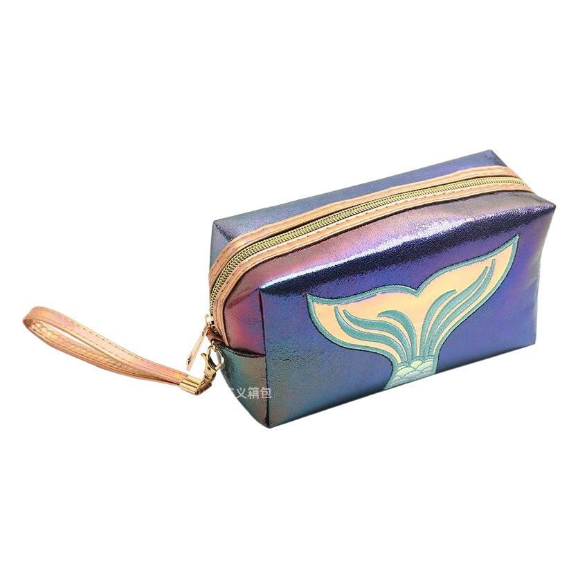 Nueva PU láser cosmético bolsa de cola de pescado creativo portátil de gran capacidad de almacenamiento de mano de colores bolsa de lavado