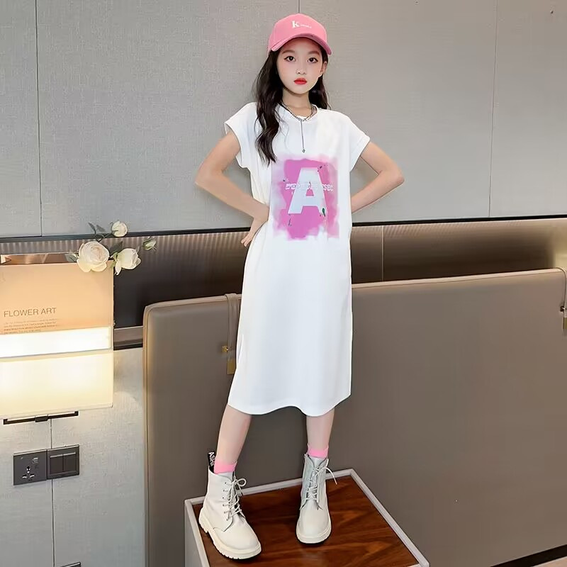 Vestido de las niñas vestido de verano 2023 nuevo estilo coreano estilo occidental falda de los niños verano camiseta falda niña Falda recta