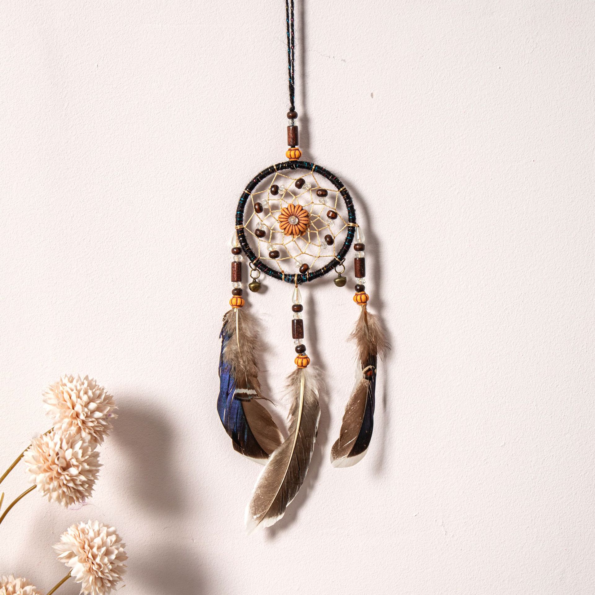 Transfronterizos de automóviles dreamcatcher red colgante bolsas decoración colgante decoración de automóviles plumas pequeños colgantes regalos de vacaciones