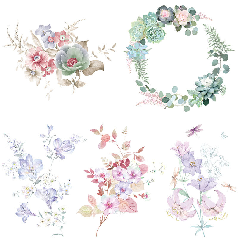 跨境新款花朵热转印烫画批发 T恤印花图案烫印logo耐水洗胶印烫图