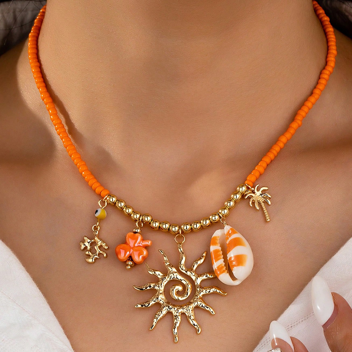 Damen Halskette Mit Muscheln Und Seestern Für Den Sommer_voghion.com