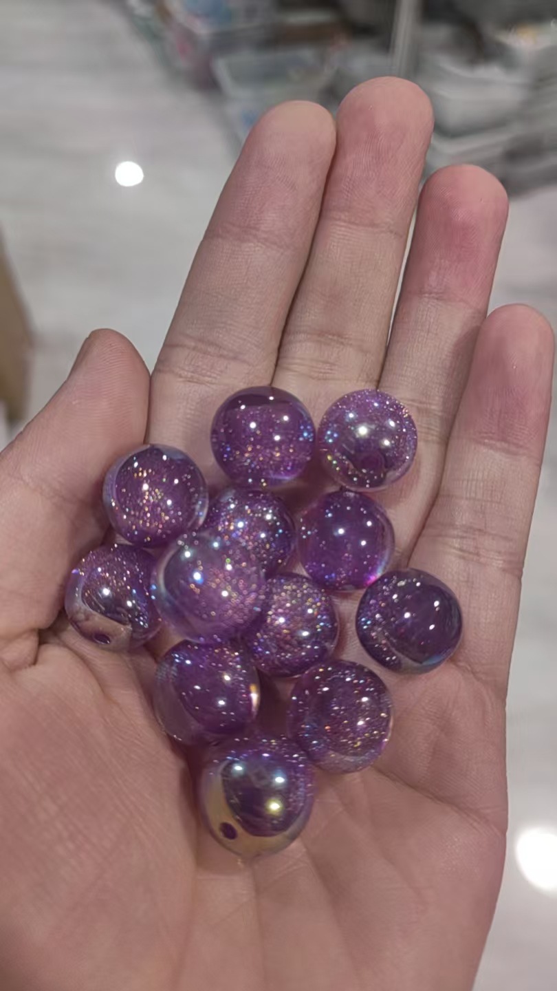【20-30 piezas】Cuentas redondas de resina con forma de corazón, color dorado brillante, efecto atardecer, cuentas sueltas para hacer pulseras y cadenas para teléfono image 18