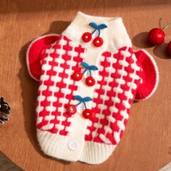 秋冬季狗狗衣服甜趣樱桃格纹毛衣加厚保暖泰迪比熊小型犬宠物衣服
