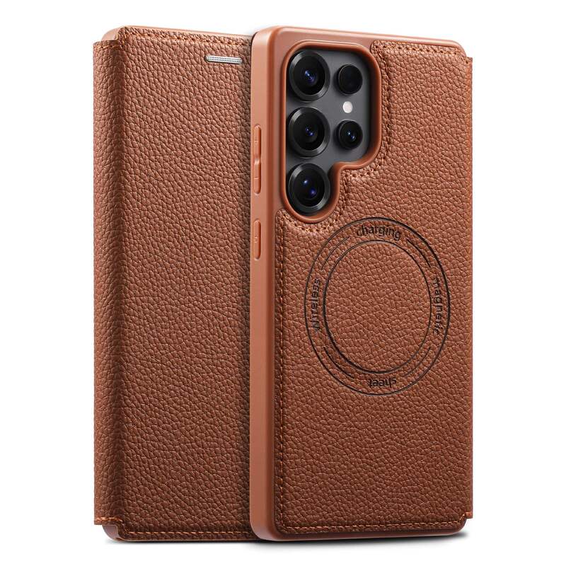 Suitable for Samsung S26Ultra Flip Phone Case, Samsung S25Plus Card Holder, Wireless Charging Leather Case