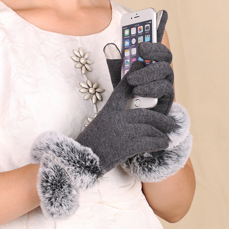 Damen Handschuhe Mit Hasenfellbesatz Und Touchscreen-funktion_voghion.com