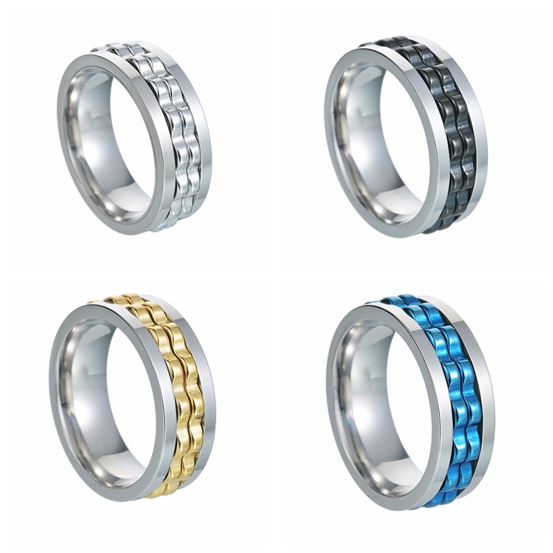Rings Classification Street Occasion 304 Stainless Steel Material Geometric Pattern Hip-Hop Geometric 304 Stainless Steel Plating Chain Gold Plated PVD Coated Men'S Rings Men Band Rings