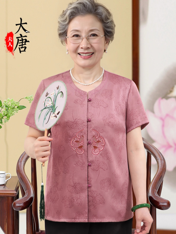 奶奶夏装衬衫2025新款中老年人女装妈妈夏季上衣60岁70老太太衣服|undefined