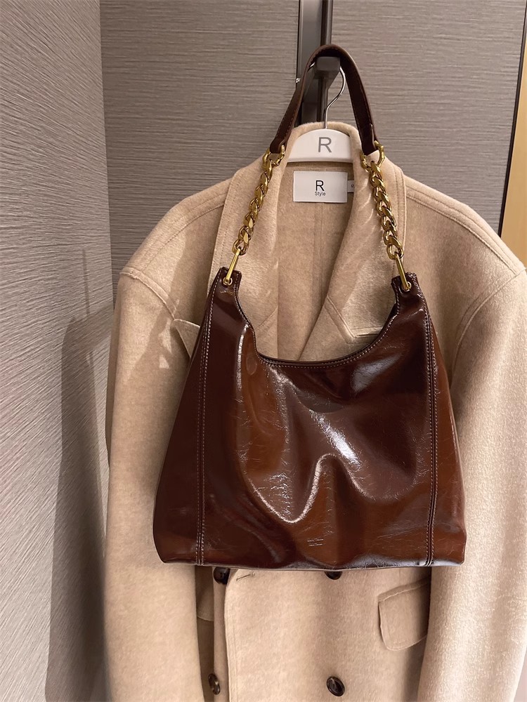 Túi tote nữ cỡ lớn đi làm phong cách retro đeo chéo vai nách — Màu đen, Màu nâu, Màu cà phê, Màu đỏ rượu chi tiết 8