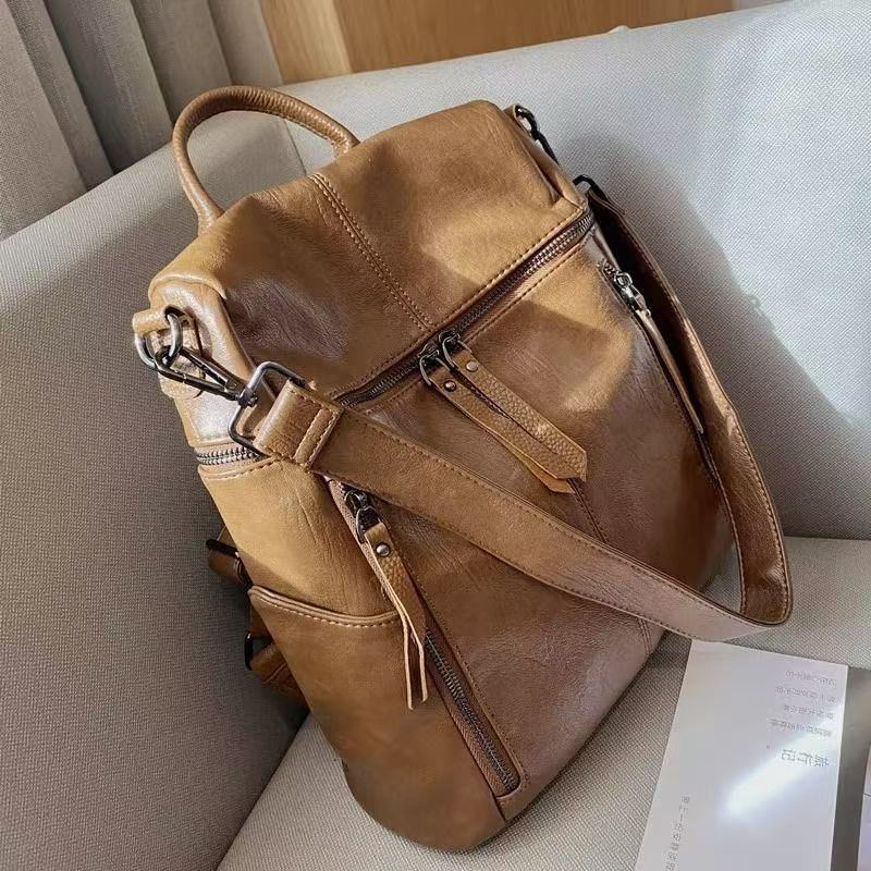 Bolso mujer 2025 nueva mochila con costuras de cuero suave de gran capacidad bolso de viaje de estilo coreano salvaje mochila estilo universitario marea