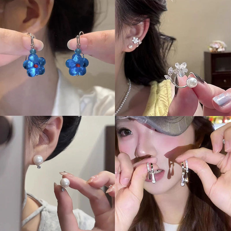 抖音热销闪钻珍珠耳环女轻奢小众高级感耳圈气质甜酷网红几何耳饰|undefined