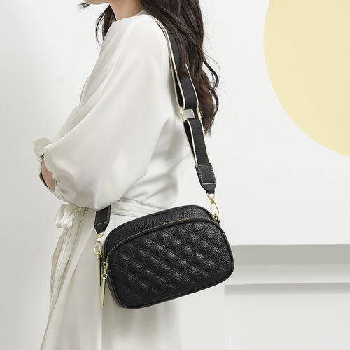 Source manufacturer genuine leather women's bag 2024 new fashion rhombus crossbody small bag women's single shoulder soft leather women's small bag