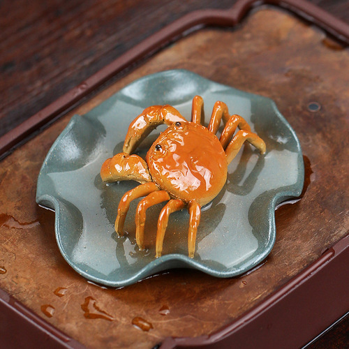 Yixing Zisha Tea Pet Color-Changing Crab Hairy Crab Bafanglaicai Lotus Leaf Sculpture Tea Play Tea Ceremony Creative Crafts