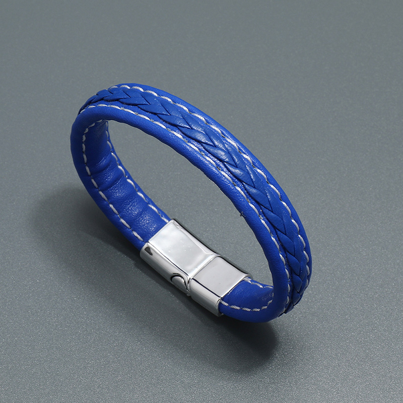 European and American Fashion Jewelry Personality Magnetic Buckle Leather Bracelet Simple Blue Braid