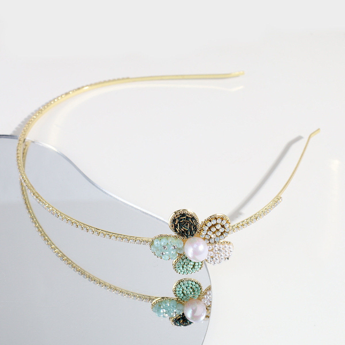Mode Blume Legierung Überzug Künstliche Perlen Strasssteine Haarband display picture 2