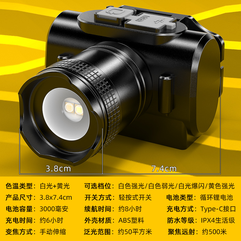 Faros LED de batería de litio de cabeza, faros de carga de larga duración, faros al aire libre, faros transfronterizos en el sudeste asiático
