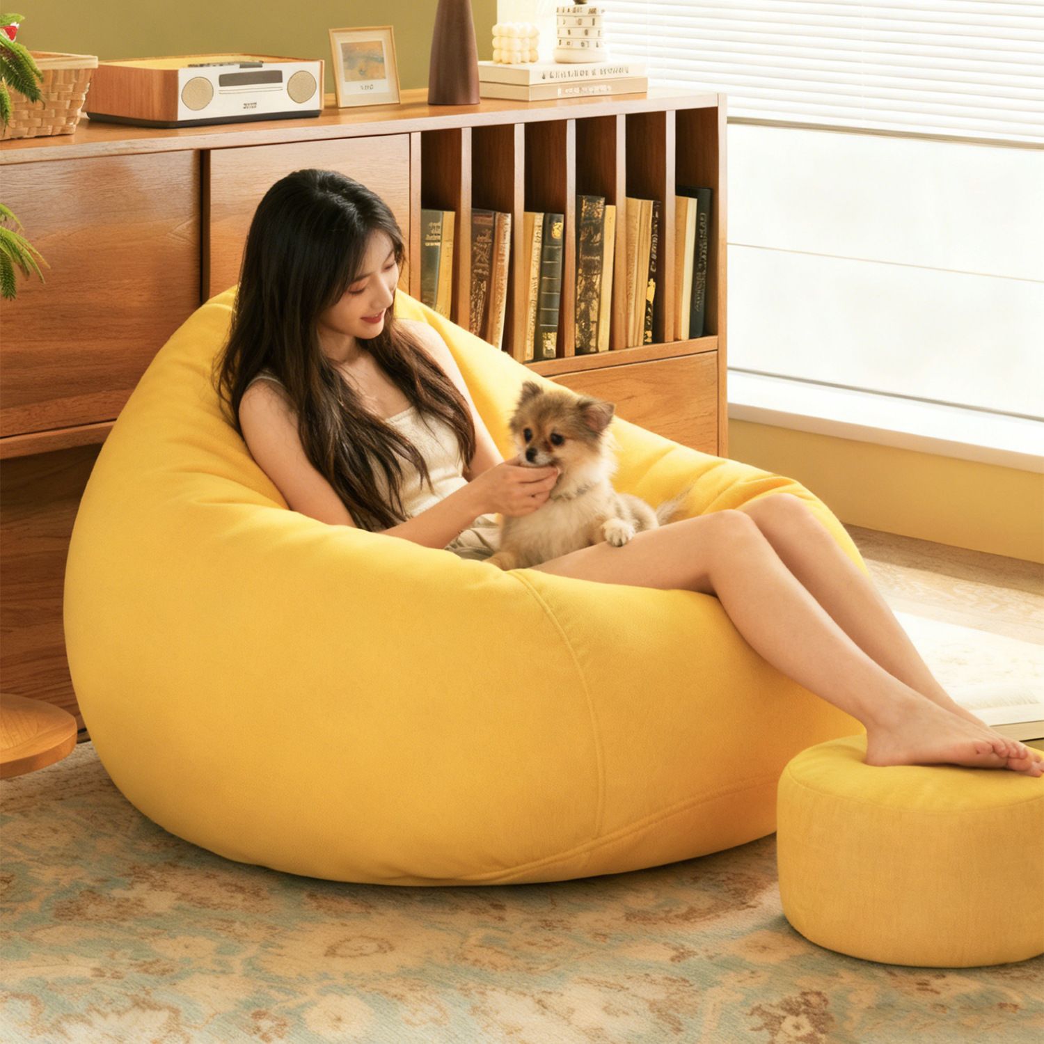 Lazy Sofa Bean Bag for Home Bedroom, Reclining and Sleeping, Creative Small Ottoman, Single Balcony Leisure Chair, Tatami