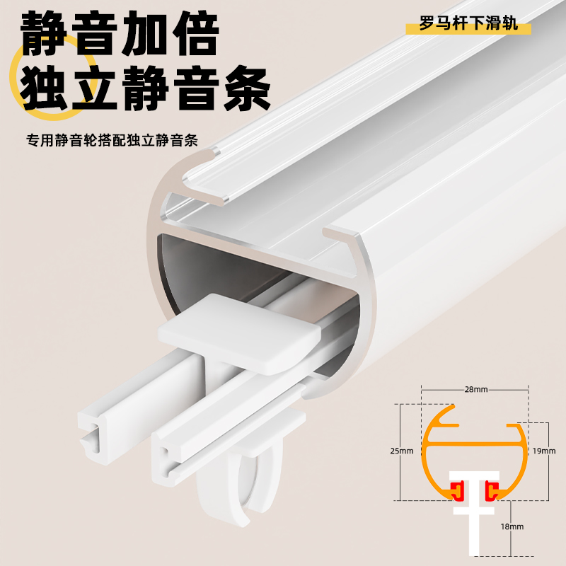 ♔新款成品窗帘轨道罗马杆下滑式窗帘杆自建房定 制铝合金卧室飘