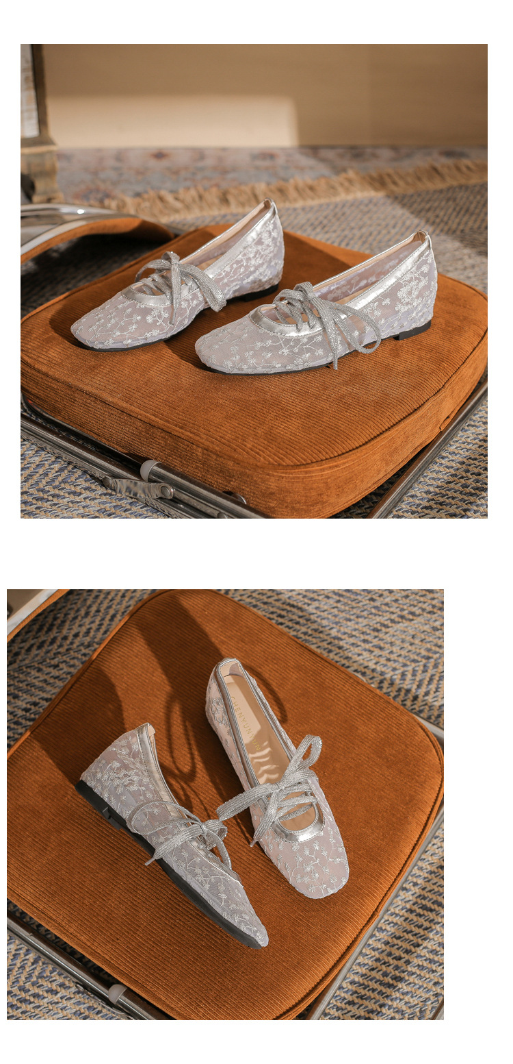 Sandal cao gót nữ ren lưới hở mũi phong cách Pháp — Champagne màu chi tiết 25