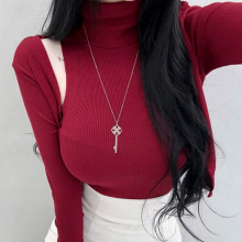 X860韩国东大门新款修身性感辣妹高领无袖背心T恤+长袖开衫两件套