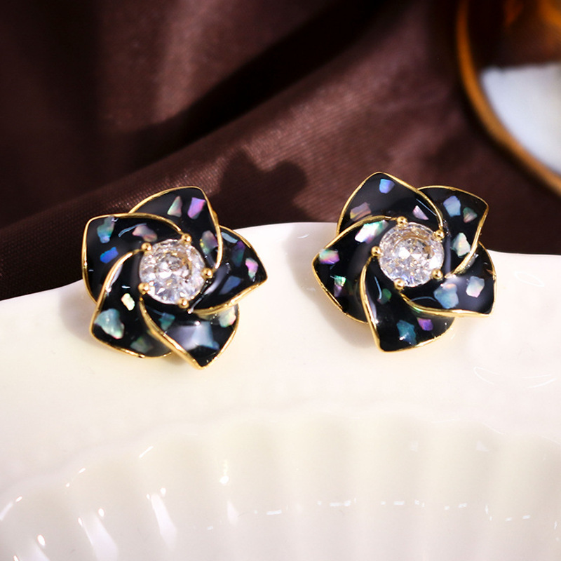 69#Zircon camellia earrings (real gold plating)