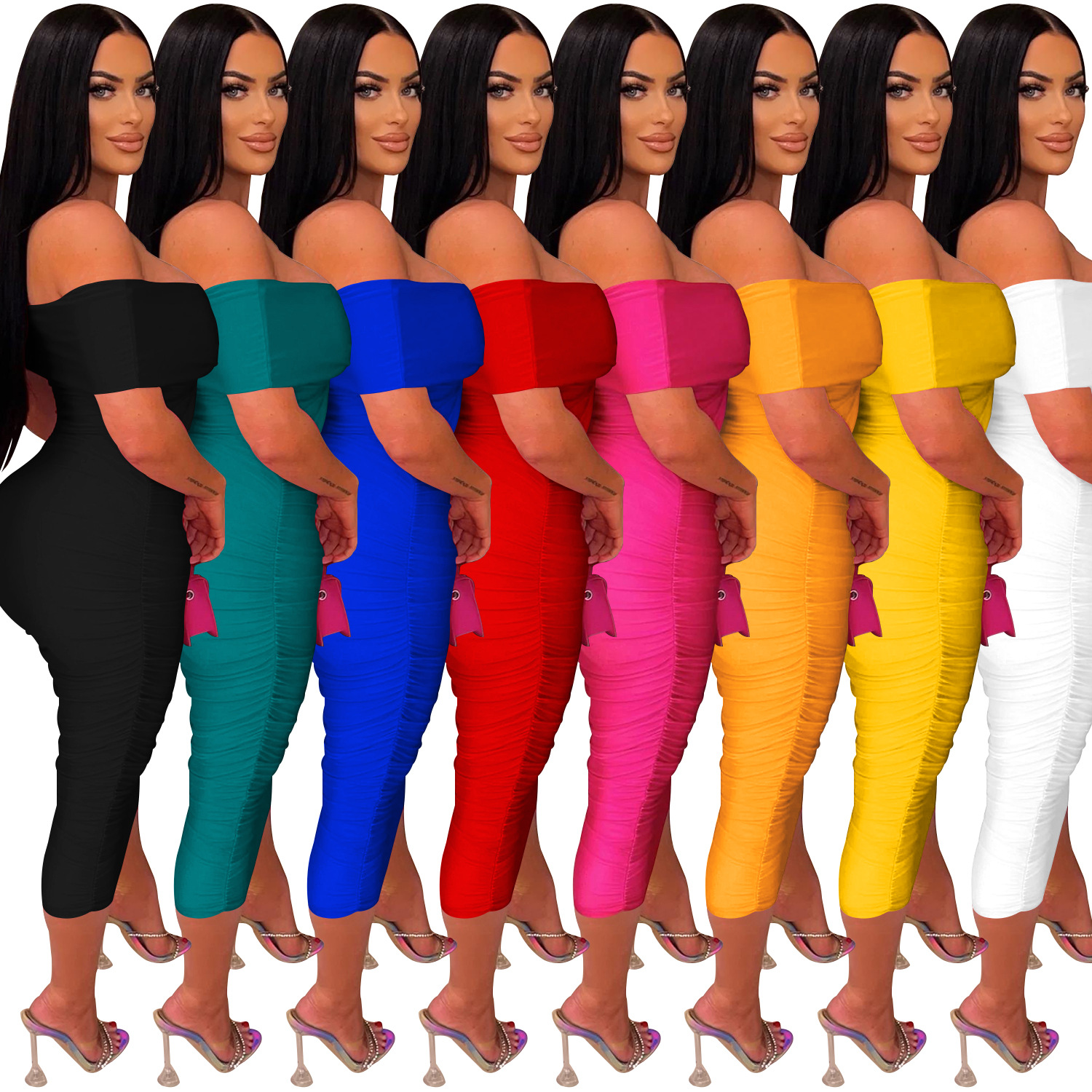 C6219 transfronteriza AliExpress Amazon europeo y americano de la moda de las mujeres de color sólido plisado vestido sin mangas tubo vestido superior
