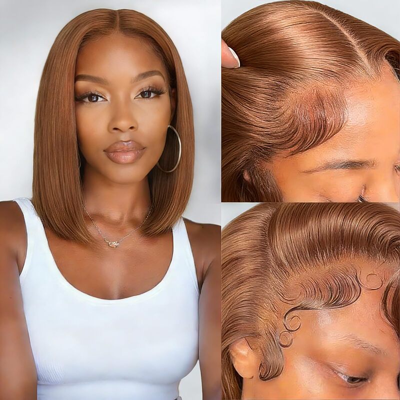 Brown Bob Wig, HD Lace Front, Short Straight Hair, Suitable for Black Women, Chocolate Brown