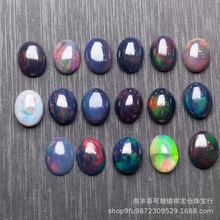天然黑欧泊椭圆形裸石火彩十足饱满光滑戒面黑澳宝平底厂家批发