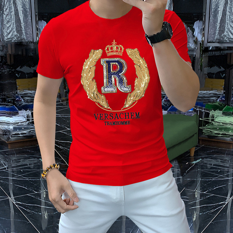 European station summer New embroidered sequined letter short-sleeved T-shirt men's round collar shirt Ice Silk Cotton comfortable breathable fashion European station summer New embroidered sequined letter short-sleeved T-shirt men's round collar shirt Ice Silk Cotton comfortable breathable fashion