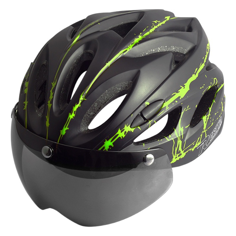 Casco de bicicleta con gafas integradas moldeo casco de equitación hombres y mujeres casco de bicicleta de montaña equipo de conducción
