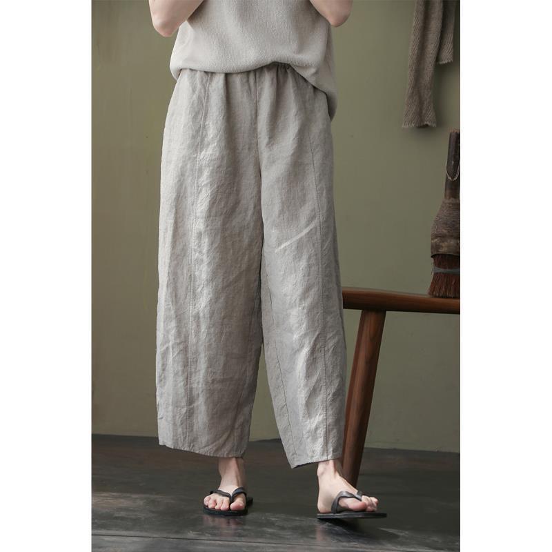 Three-Season Linen Elastic Waist Loose Nine-Point Casual Carrot Pants, Lounge Pants, and Seat Pants 2218, Loose and Slimming
