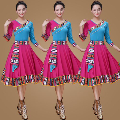 2019 Square Dance Costume for Women - Tibetan Skirt Set Spring Outfit Dance Wear Tibetan Performance Dress with Large Swing Skirt