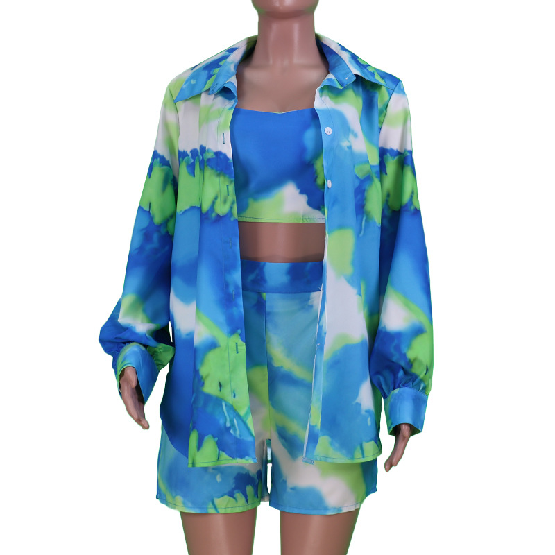 Women Clothes Spring Summer Casual Color Tie-Dye Printed Three-Piece Set