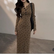 新款纽扣碎花长袖秋季蝴蝶结印花连衣裙长袖裙子