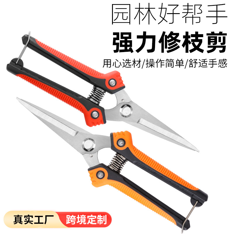 不锈钢修枝剪刀花园绿化修花剪直头园艺园林剪强力果园树枝摘果剪