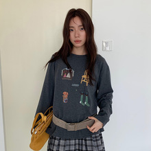 苏奈 韩版减龄卡通印花长袖T恤女宽松显瘦百搭打底上衣fromanna