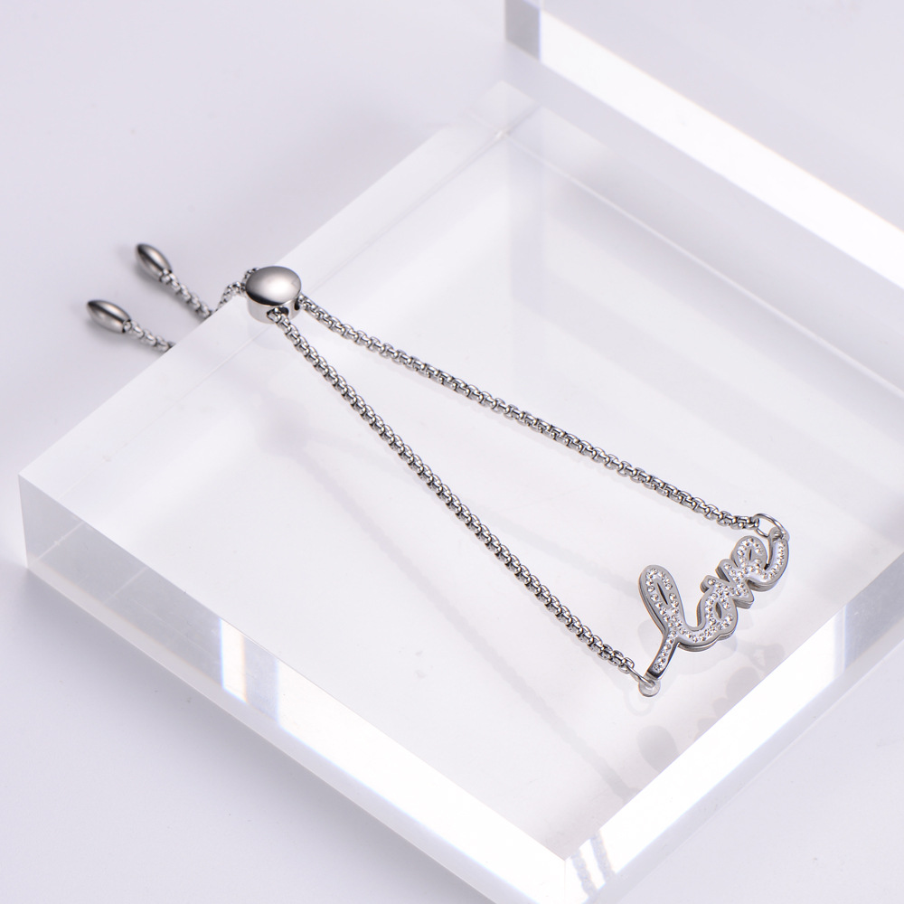 Fashion Simple Stainless Steel Diamond Letters Adjustable Bracelet display picture 4