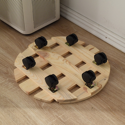 Cross-border gardening creative flower pot stand thick solid wood round tray with wheel mobility 360-degree swivel flower pot stand