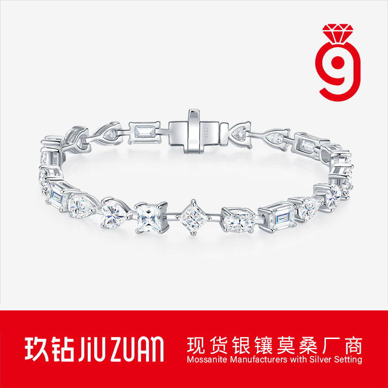 European and American New Style Full-Set Tennis Chain Pear-Shaped Moissanite Bracelet S925 Sterling Silver Non-Fading Accessible Luxury High-End Hand Jewelry
