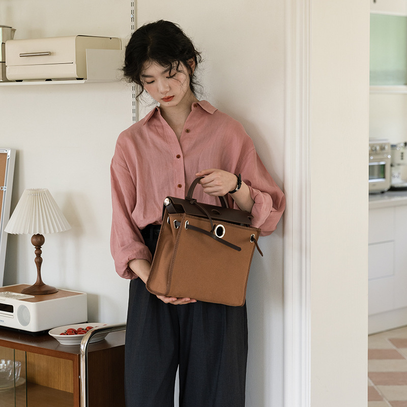 2026 Spring New Japanese-Style Simple Design Dry Rose Pink Loose Long-Sleeve Turn-Down Collar Relaxed Shirt for Women