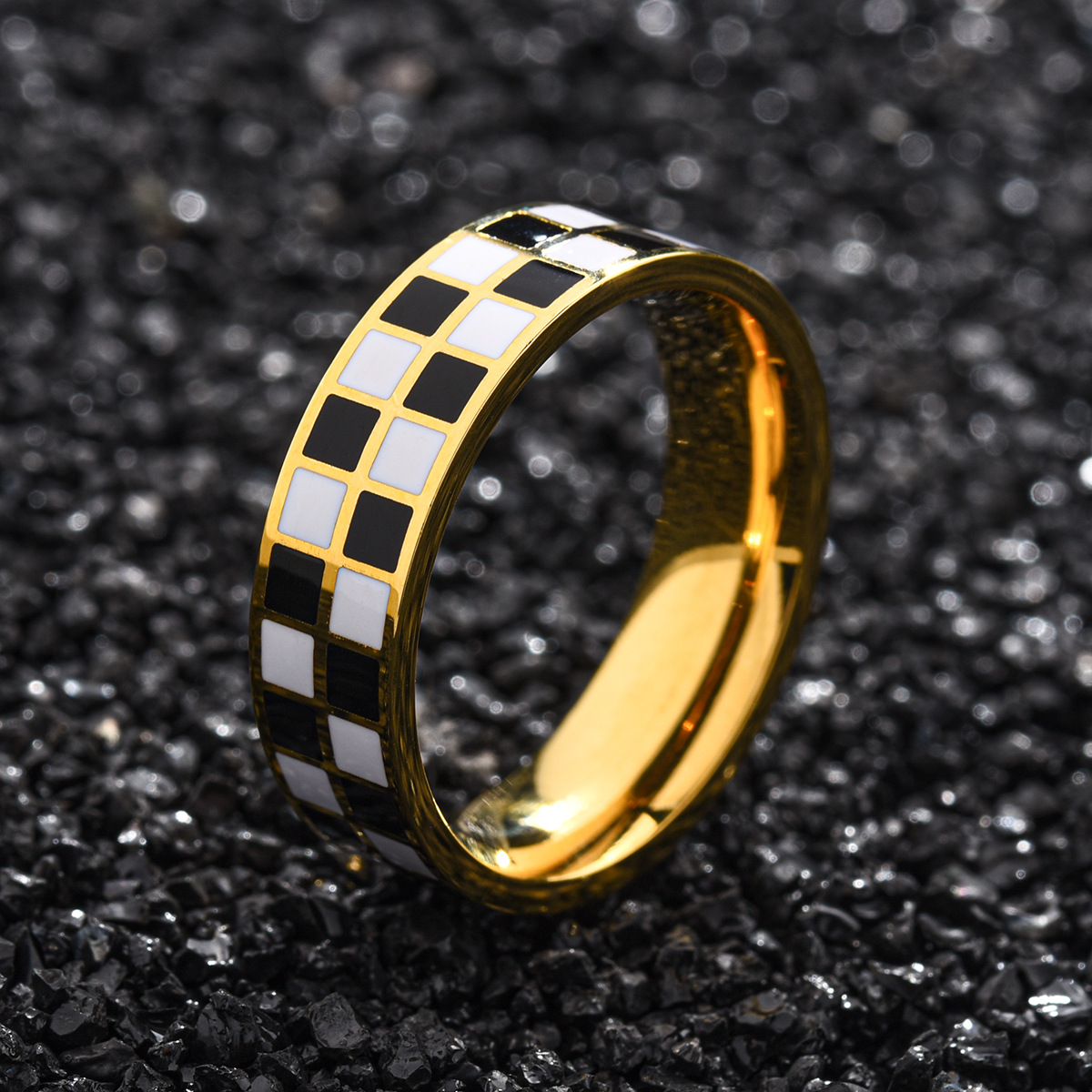 Title 5, Mens Stainless Steel Checkered Black and White...