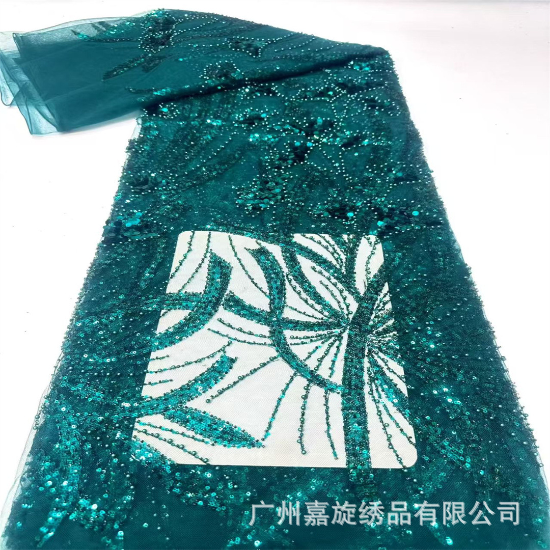 Nuevo transfronterizo de color sólido africano Xiaomi perlas rayas sequela bordado tubo de perlas encaje posicionamiento flor vestido de boda tela image 8