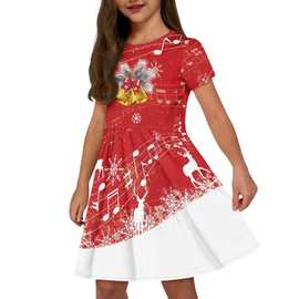 亚马逊新款儿童连衣裙 夏季百搭女童小短裙 可爱音符草莓印花裙子